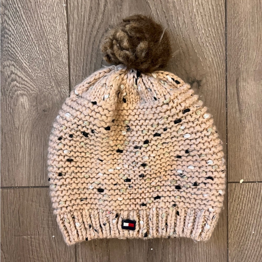 Tommy Hilfiger Speckled Knit Beanie with Pom-Pom